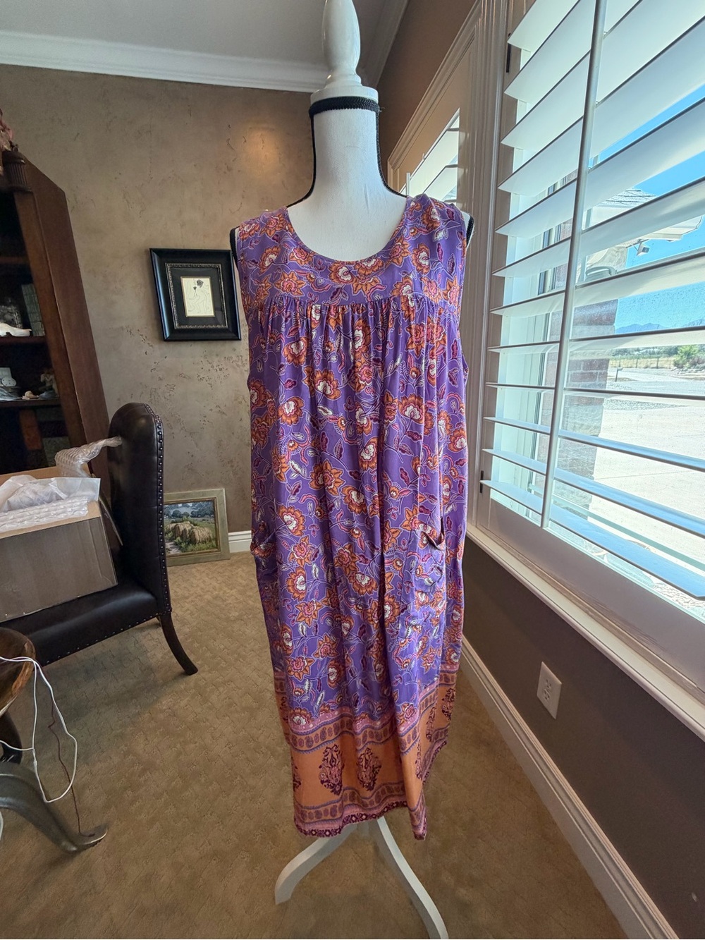 NWT Women's Floral Bohemia Swing Dress Sleeveless Flowy Loose Badydoll XXL - Picture 3 of 17